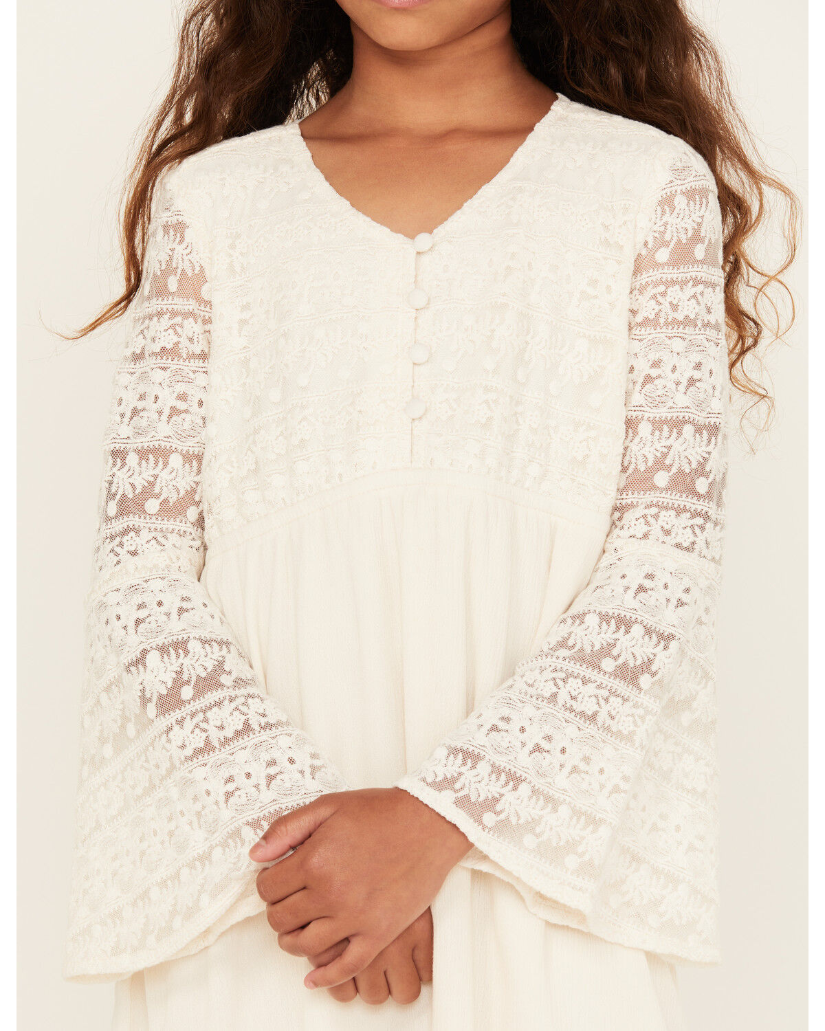 Shyanne Girls' Lace Long Sleeve Button-Down Mini Dress