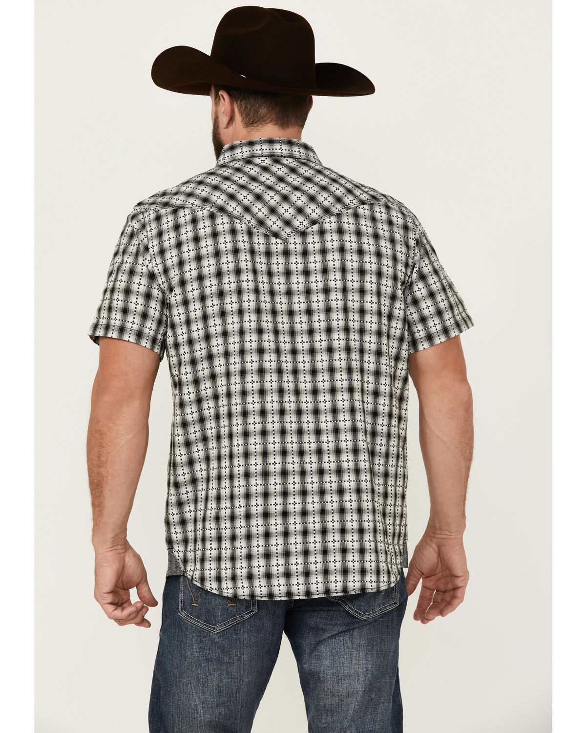 Moonshine Spirit Men's Classic Plaid Print Short Sleeve Snap Western Shirt