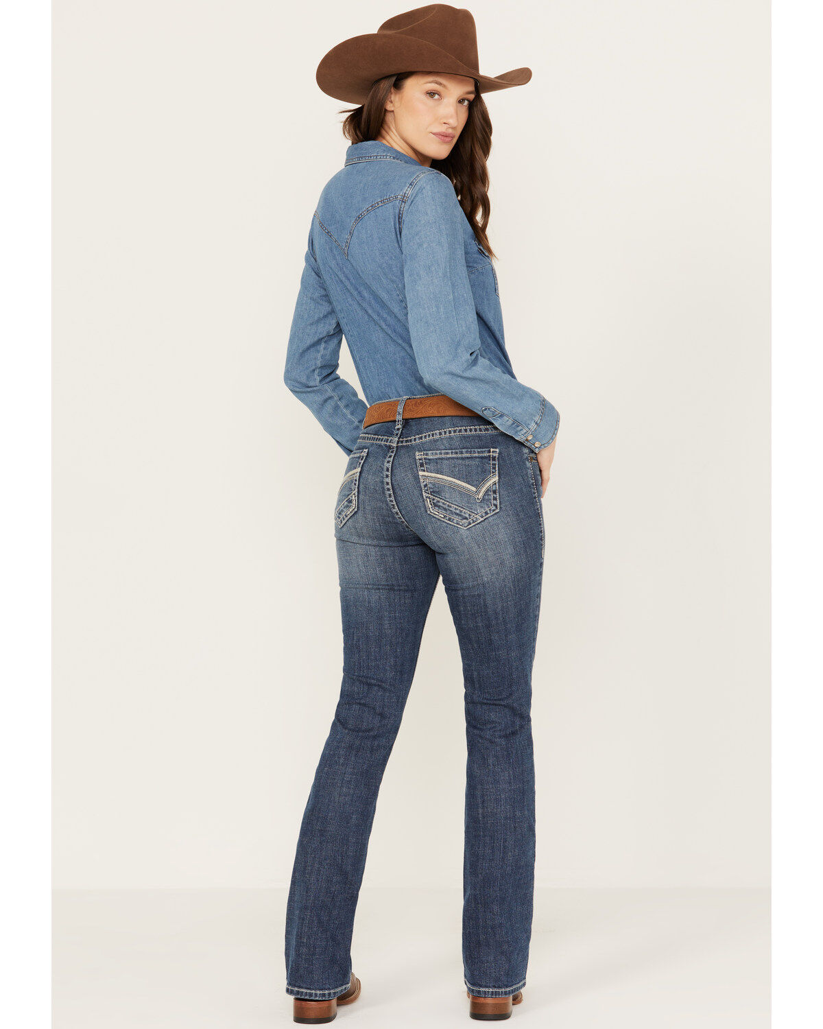 Rock & Roll Denim Women's Medium Wash Mid Rise Riding Bootcut Jeans