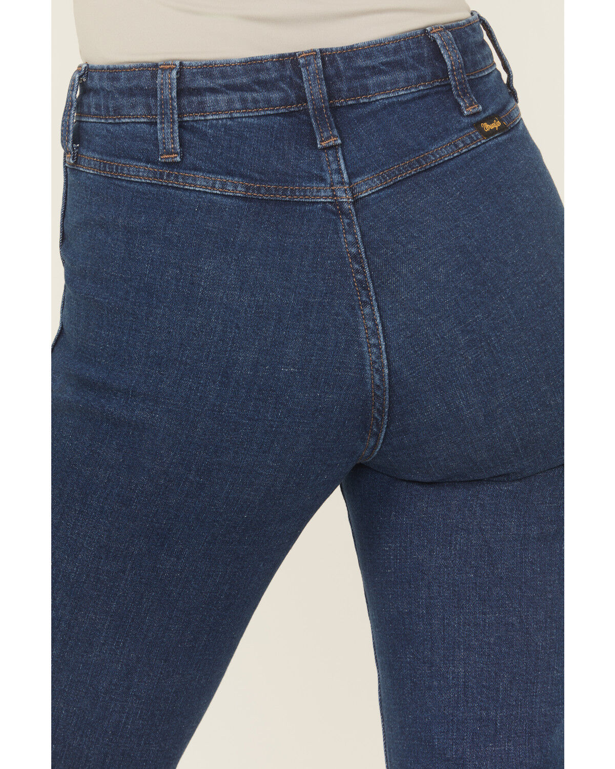 Wrangler X Lainey Wilson Women's Dark Wash High Rise Moonlight Bare Back Pintuck Flare Stretch Denim Jeans