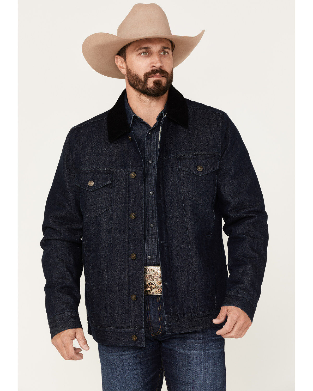 Cody James Men's Grand Teton Dark Wash Sherpa Cord Collar Denim Jacket