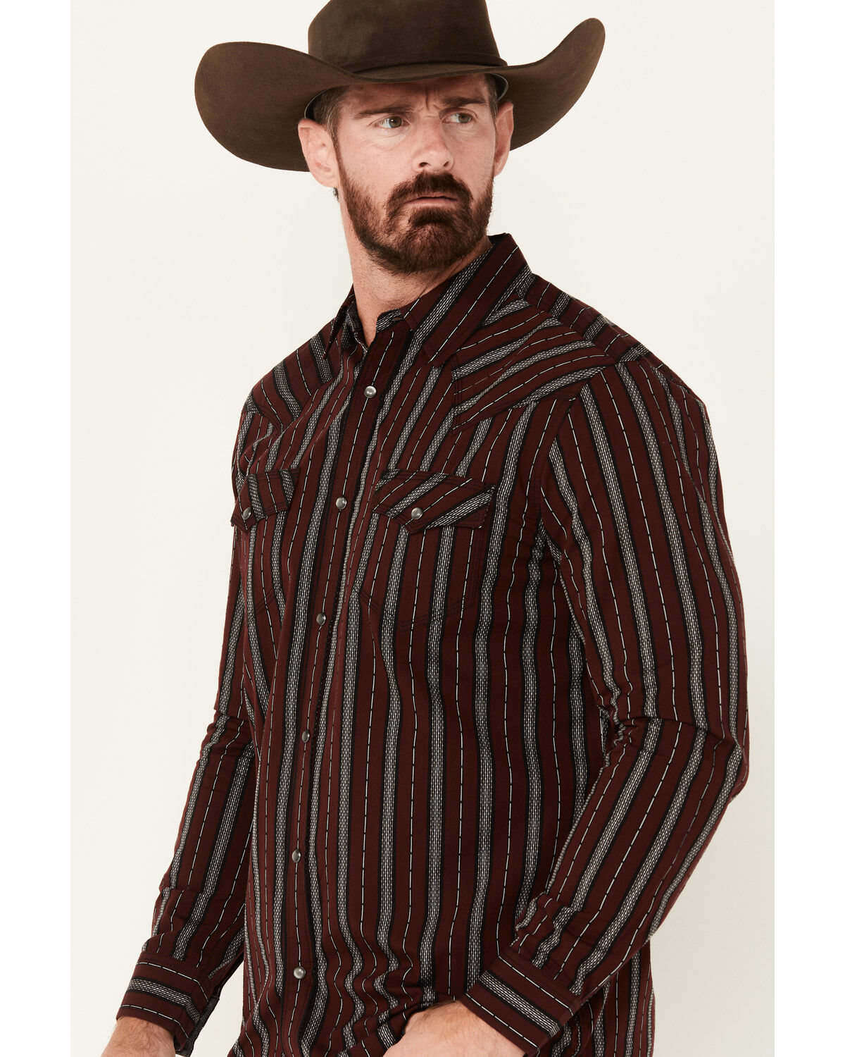 Moonshine Spirit Men's Striped Print Long Sleeve Snap Western Shirt