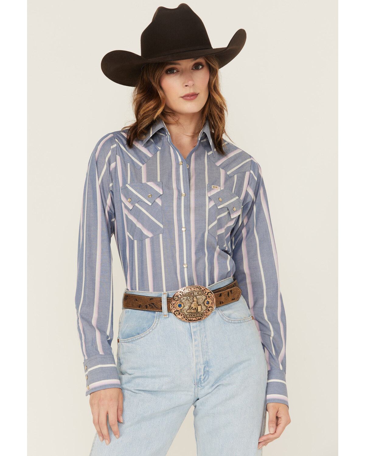 Cowboygirl by Jenna Paulette Women's Striped Long Sleeve Pearl Snap Western Shirt