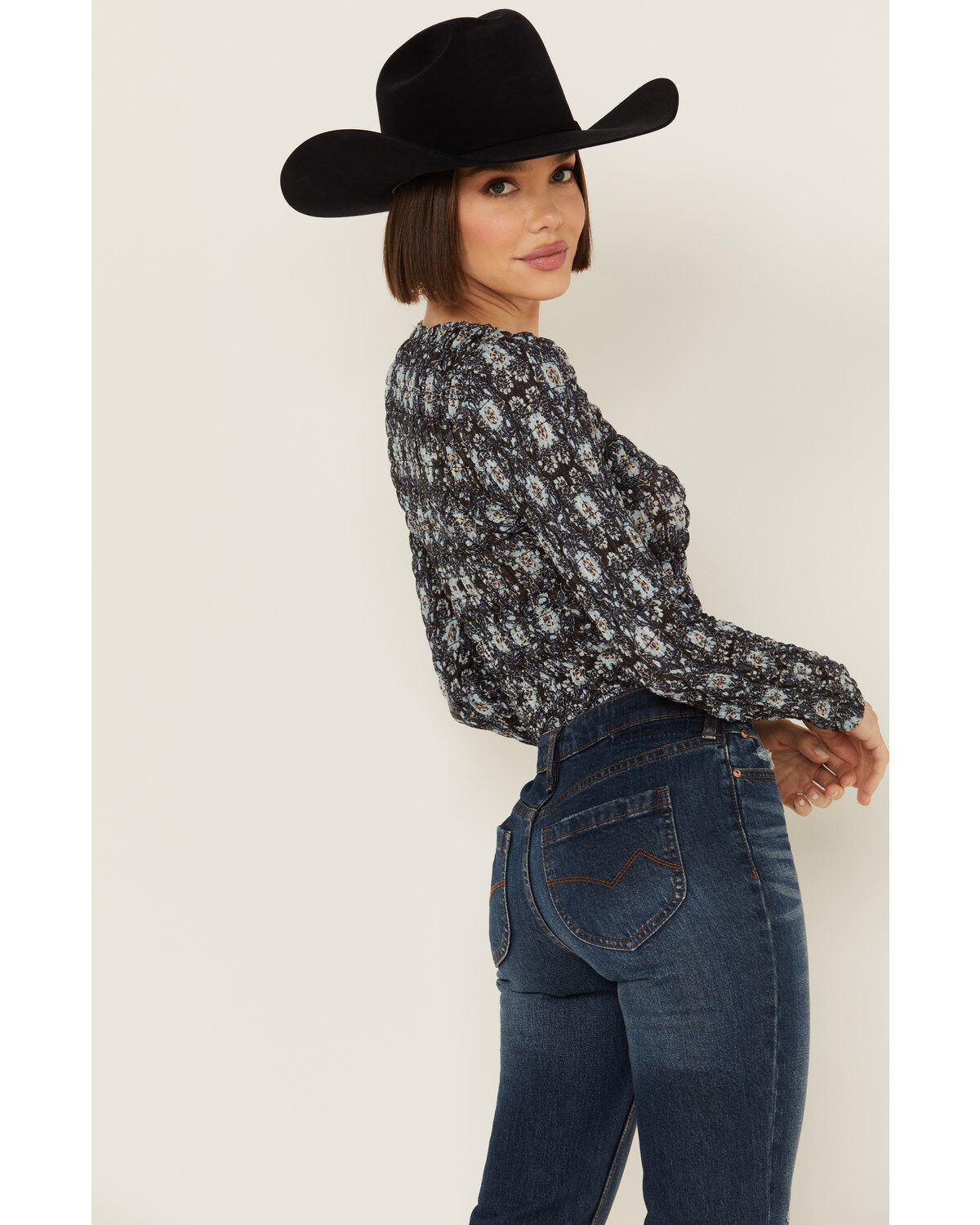 Beyond The Radar Women's Floral Mesh Long Sleeve Top