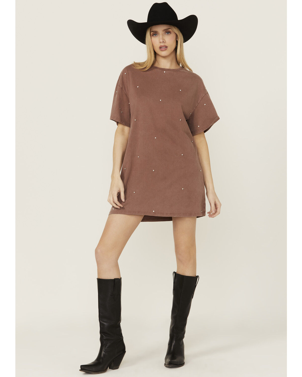 Rock & Roll Denim Women's Rhinestone Short Sleeve T-Shirt Mini Dress