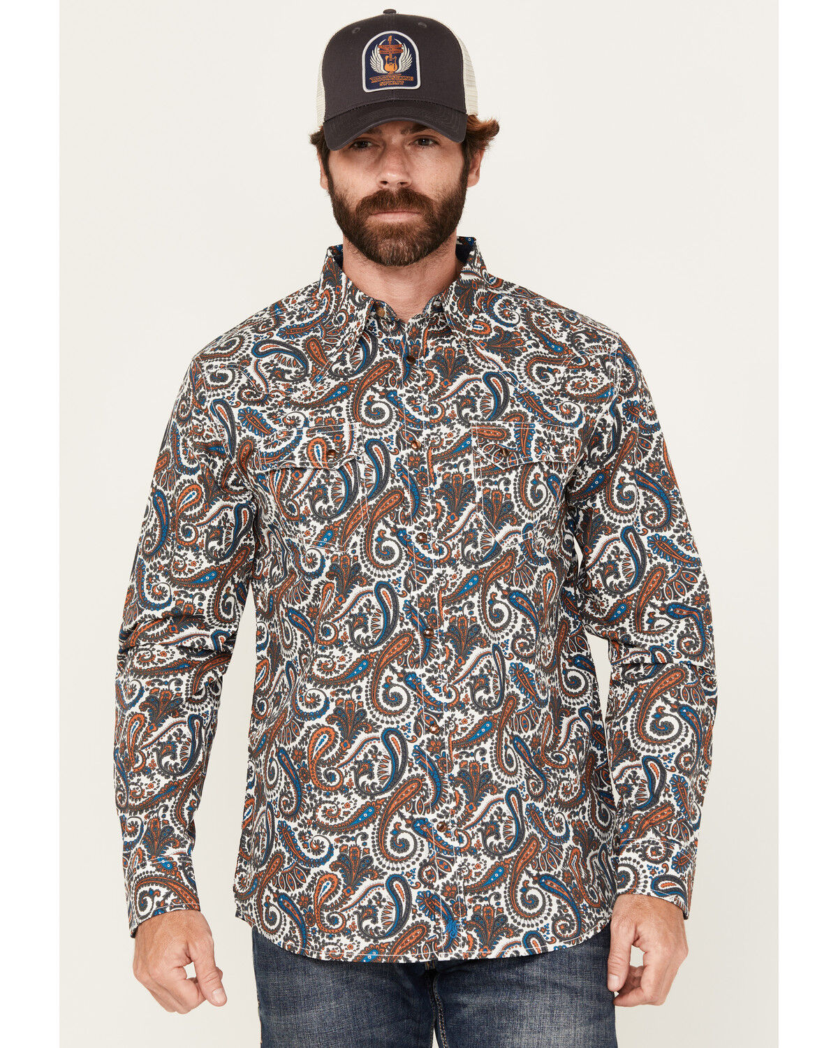 Moonshine Spirit Men's Too Country Paisley Print Long Sleeve Snap Western Shirt