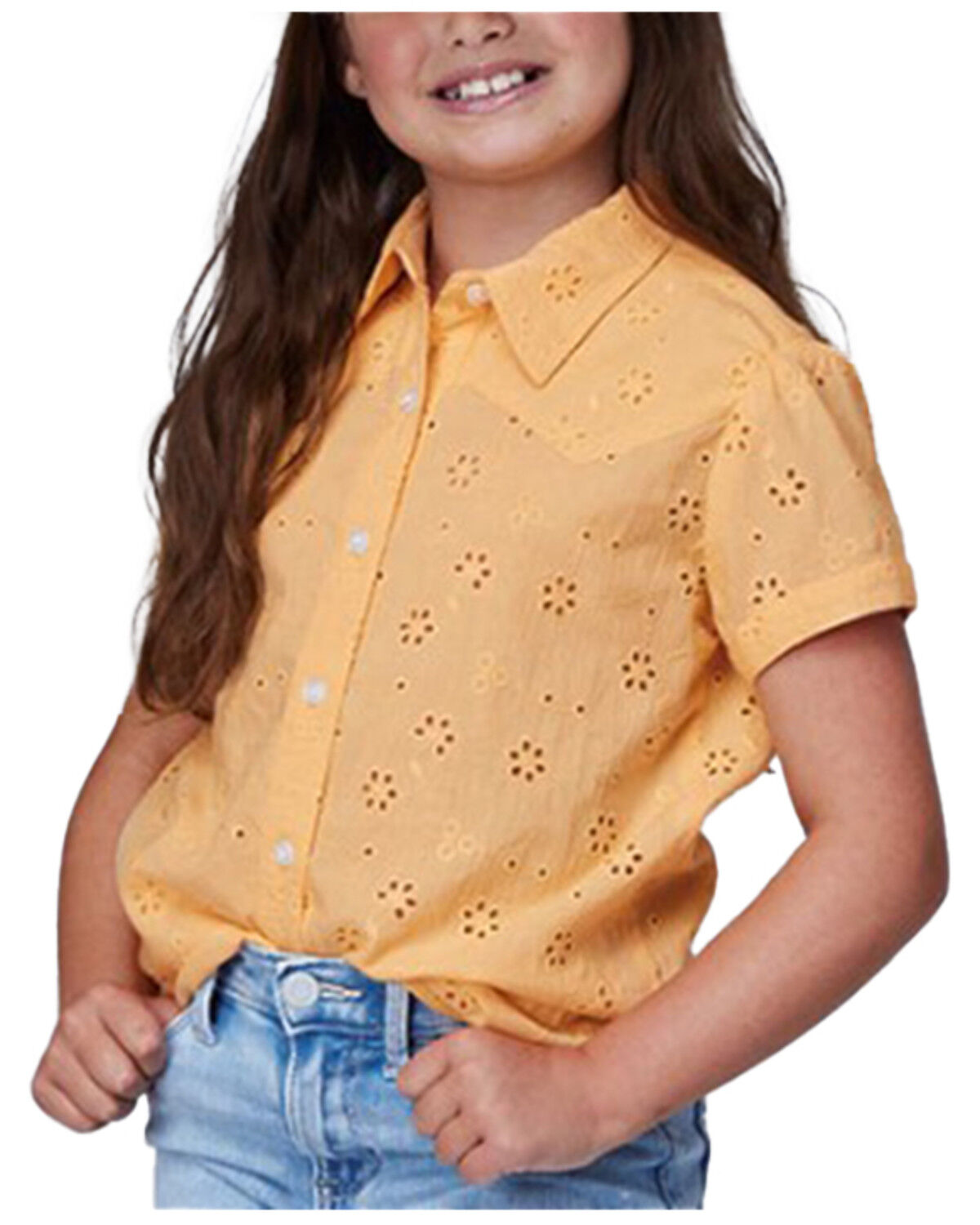 Roper Girls' Eyelet Short Sleeve Button-Down Western Shirt