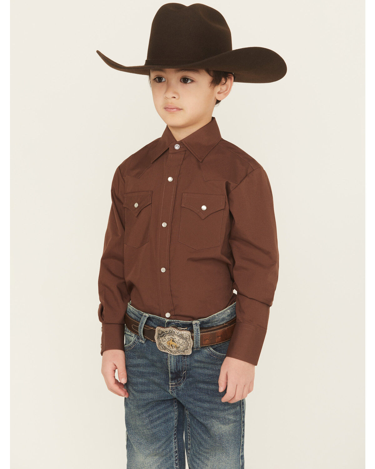 Ely Walker Boys' Solid Long Sleeve Pearl Snap Western Shirt
