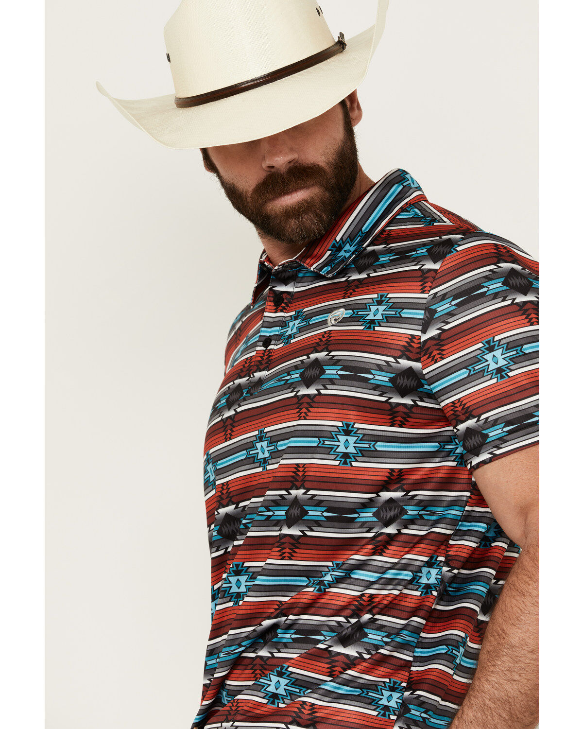 Rock & Roll Denim Men's Southwestern Striped Short Sleeve Stretch Polo Shirt
