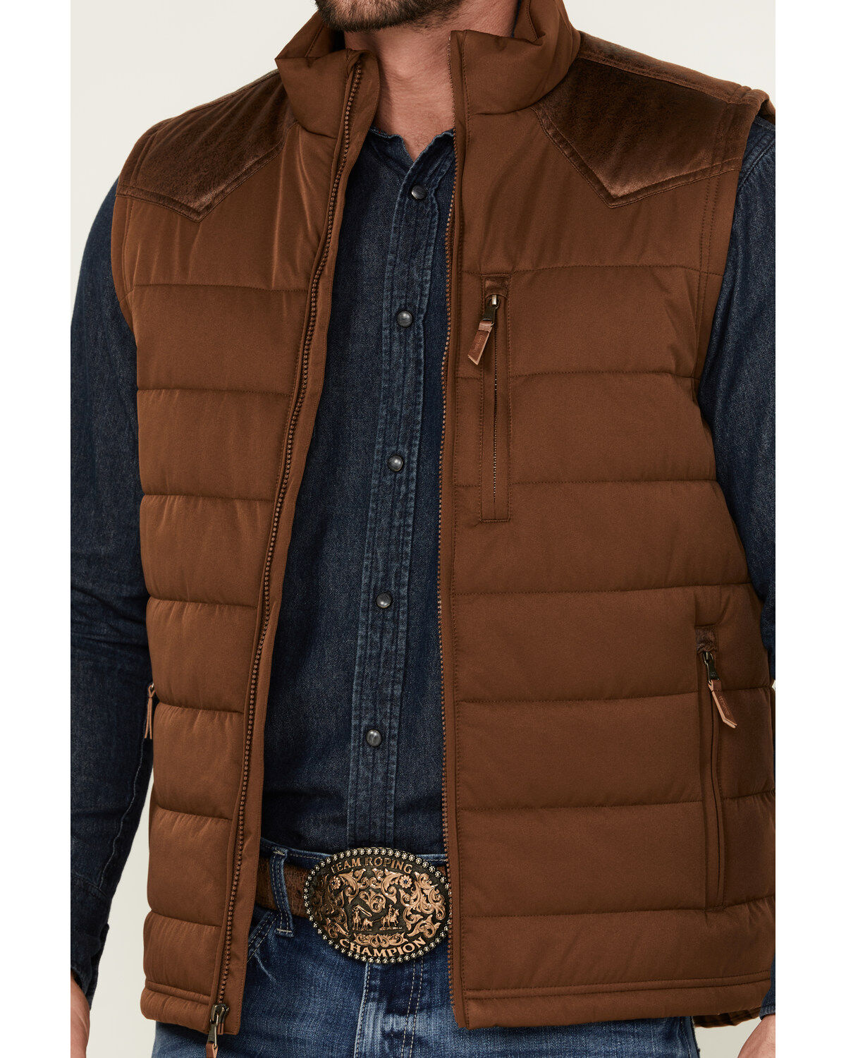 Cody James Men's Leather Yoke Puffer Vest