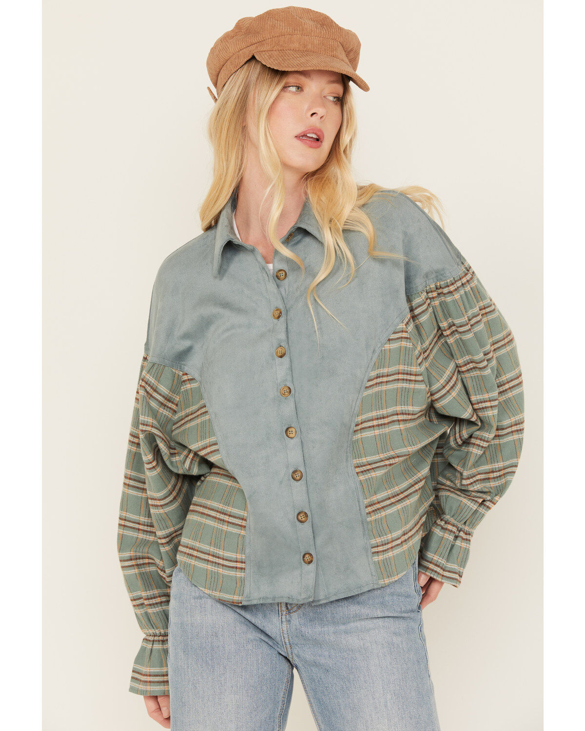 Miss Me Women's Plaid Print Long Sleeve Top