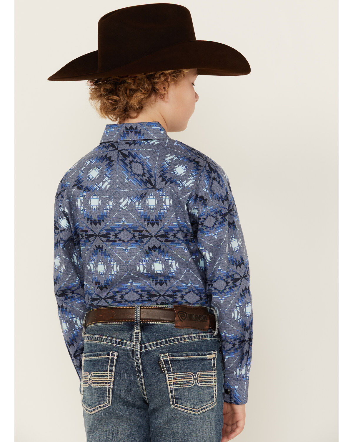 Rock & Roll Denim Boys' Bright Southwestern Print Long Sleeve Pearl Snap Western Shirt