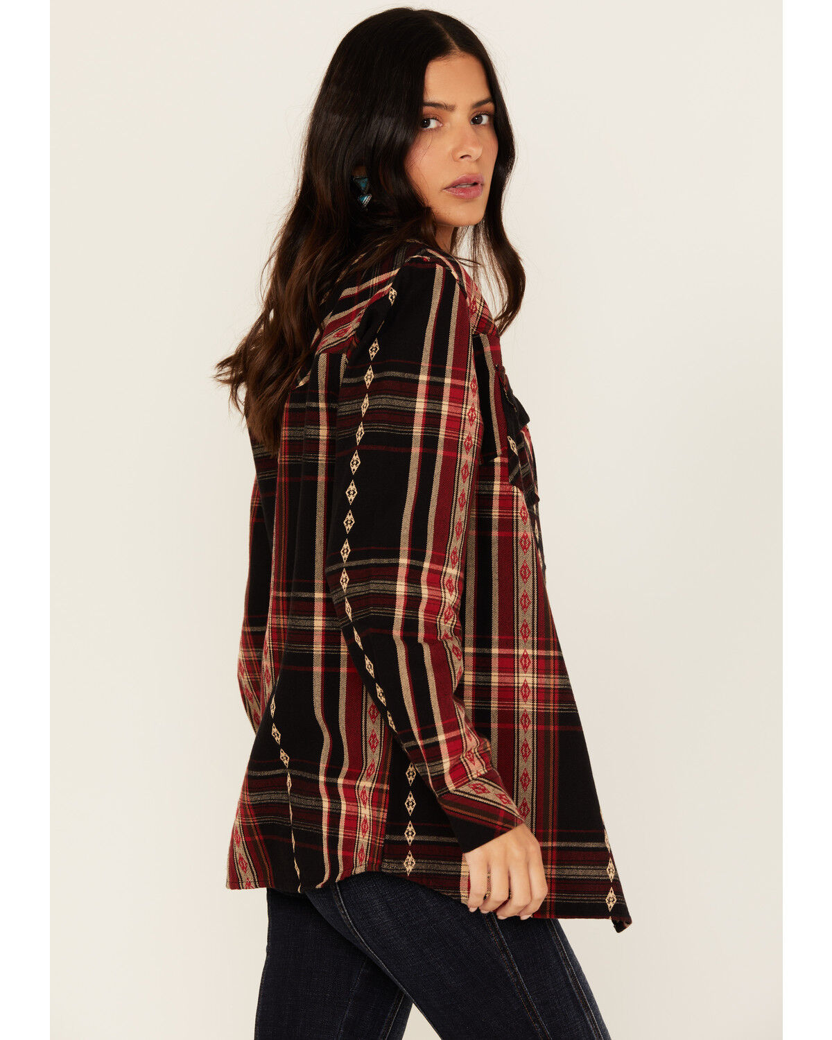 Idyllwind Women's Glenmond Dobby Plaid Print Long Sleeve Snap Flannel Shirt