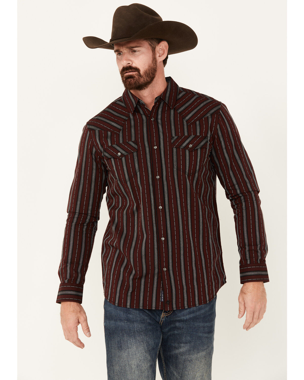 Moonshine Spirit Men's Striped Print Long Sleeve Snap Western Shirt