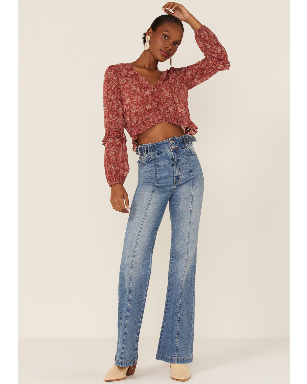 En Crème Women's Floral Ruffle Hem Blouse