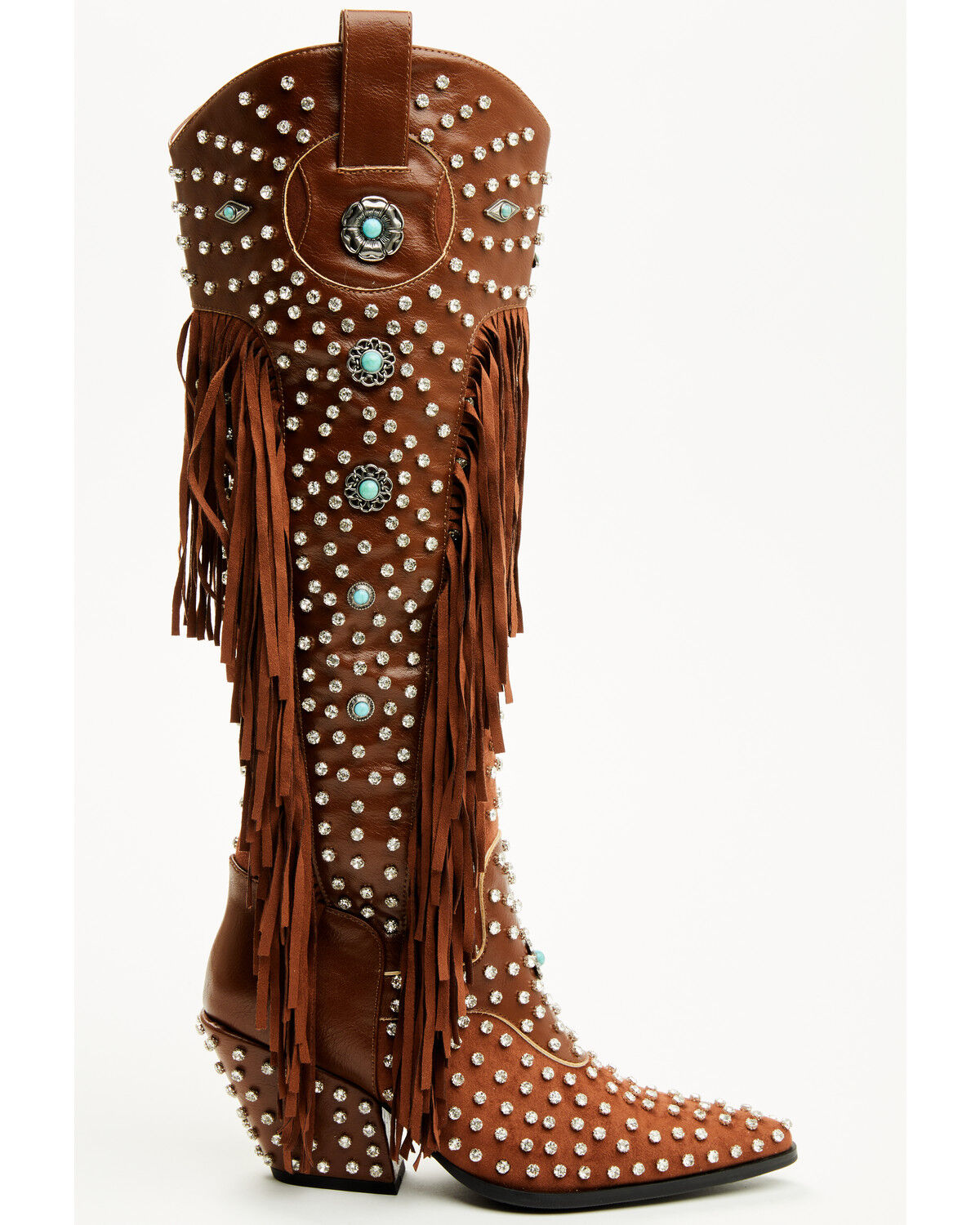 Azalea Wang Women's Bennett Embellished Fringe Tall Fashion Boots - Snip Toe