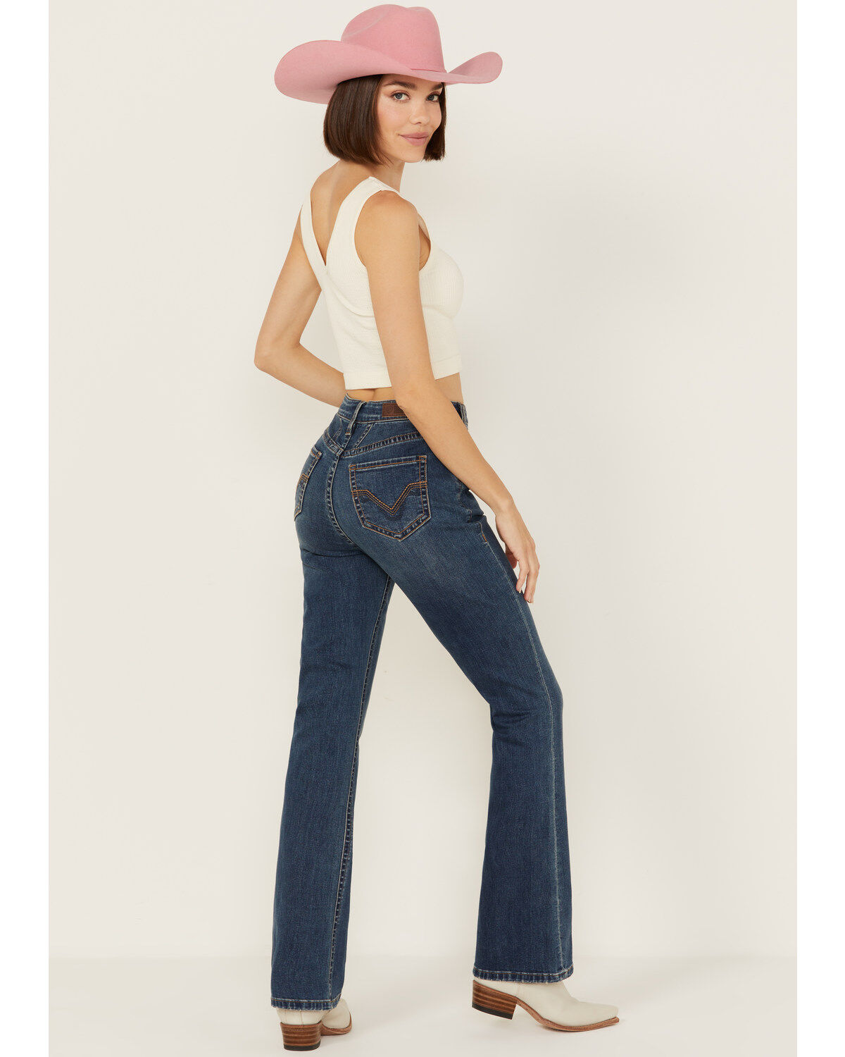 Rock & Roll Denim Women's Medium Wash High Rise Yoke Detail Bootcut Denim Jeans