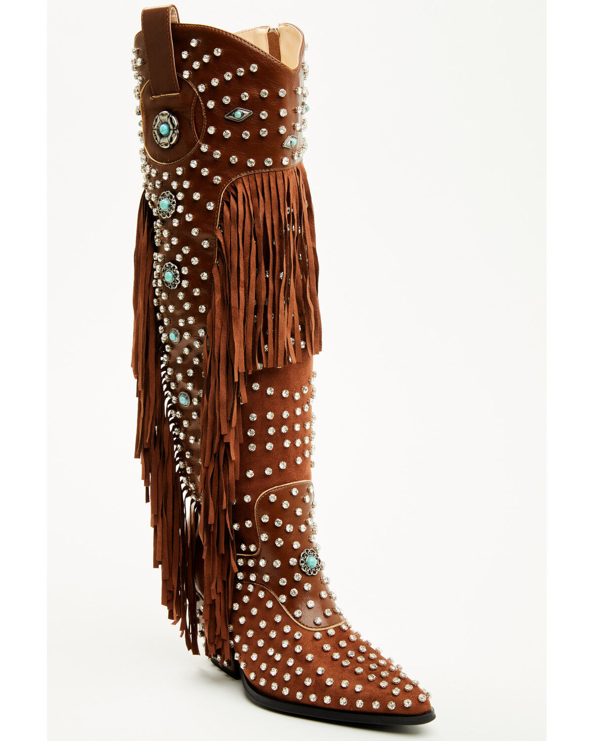 Azalea Wang Women's Bennett Embellished Fringe Tall Fashion Boots - Snip Toe