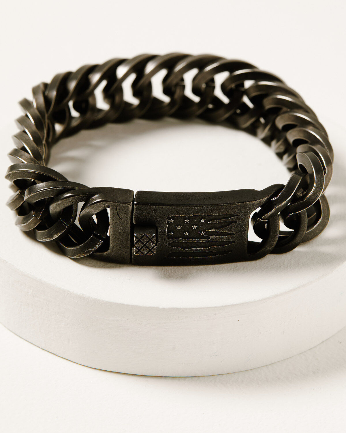 Moonshine Spirit Men's Gun Metal Slashed Flag ID Bracelet