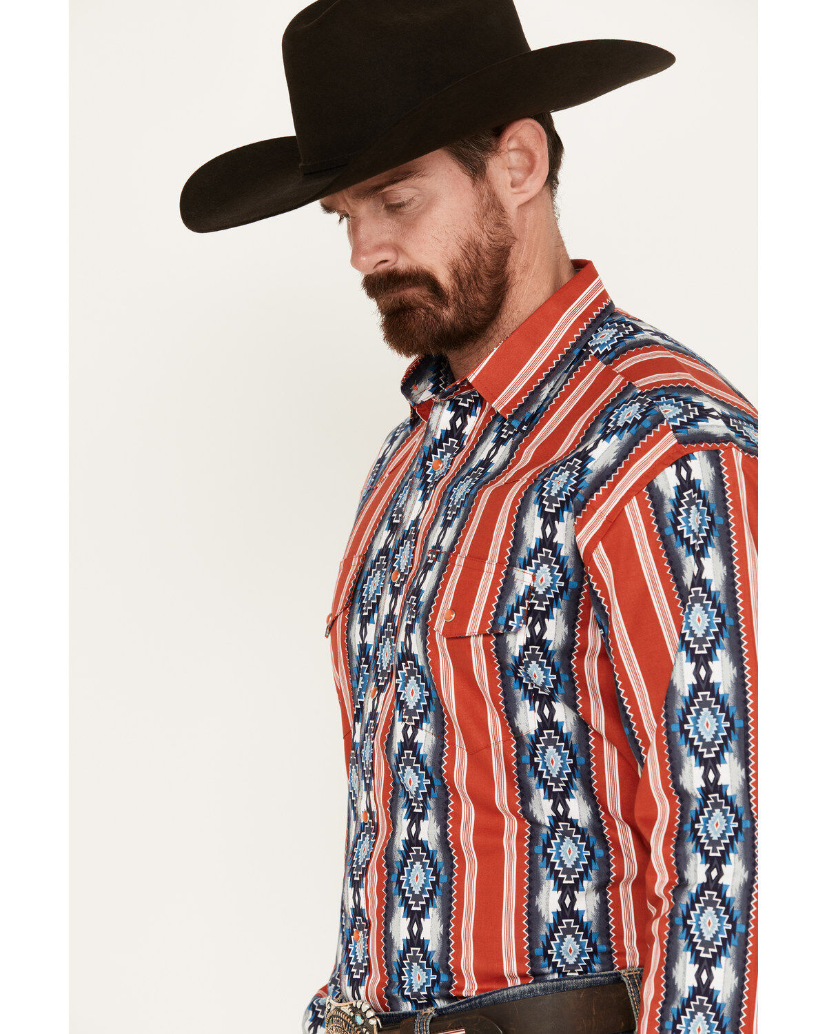 Wrangler Men's Southwestern Print Long Sleeve Pearl Snap Western Shirt