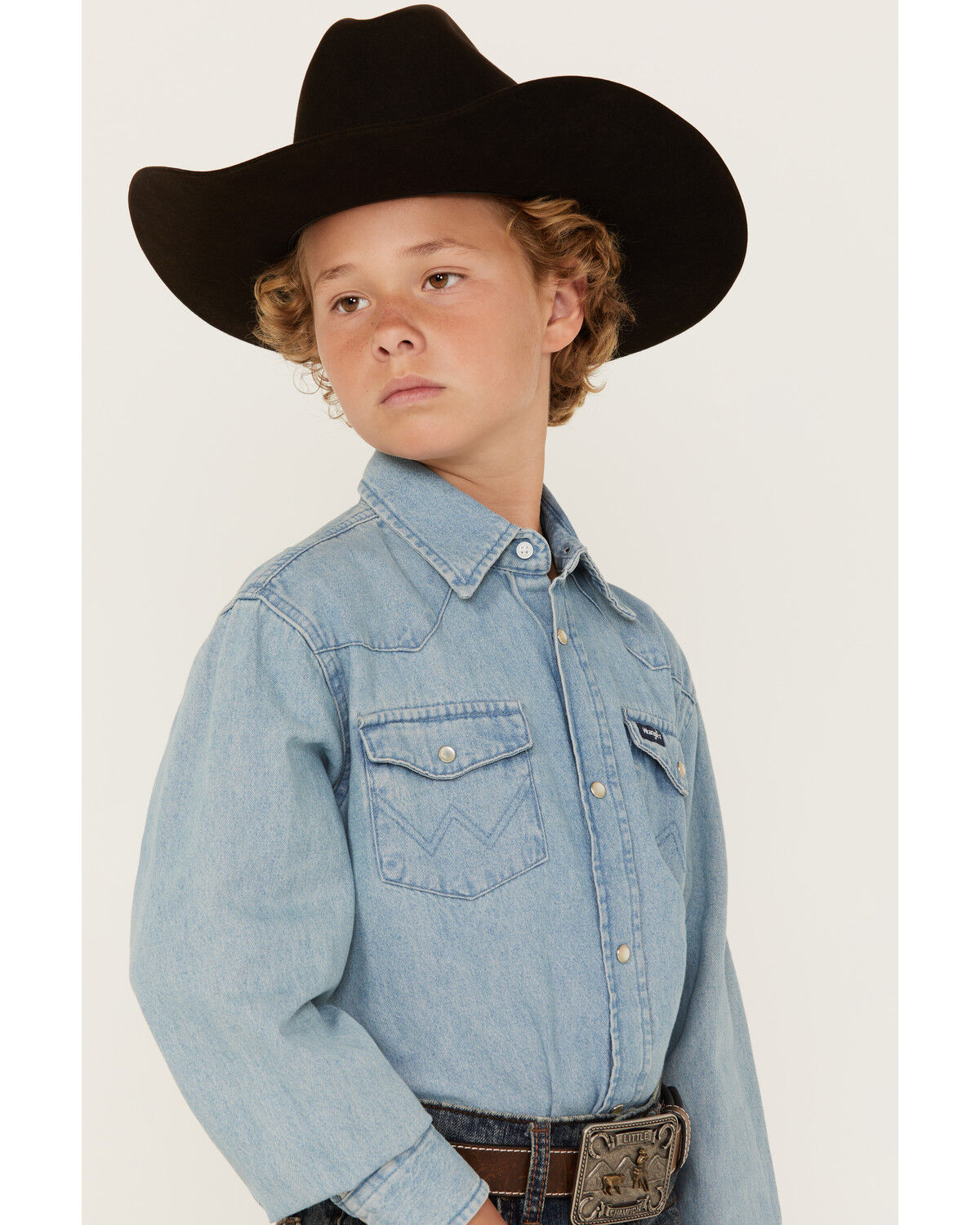 Wrangler Boys' Denim Long Sleeve Snap Western Shirt