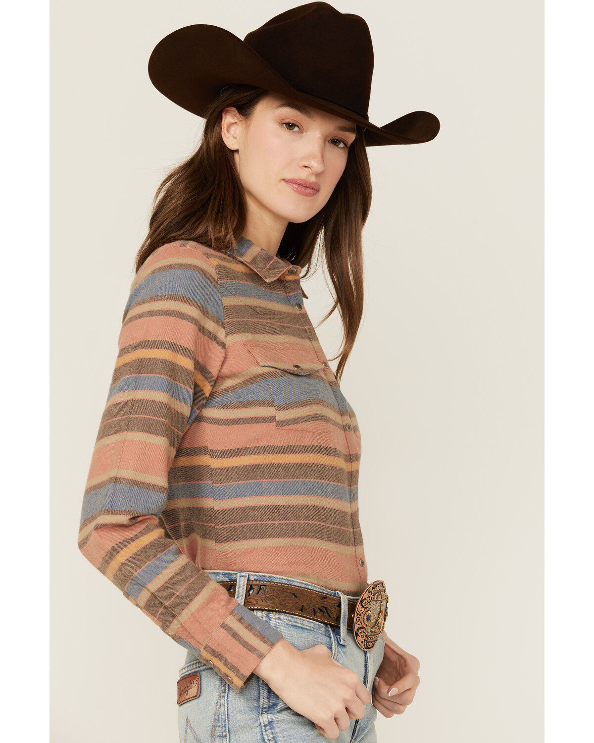 Shyanne Women's Serape Striped Print Long Sleeve Snap Flannel Shirt