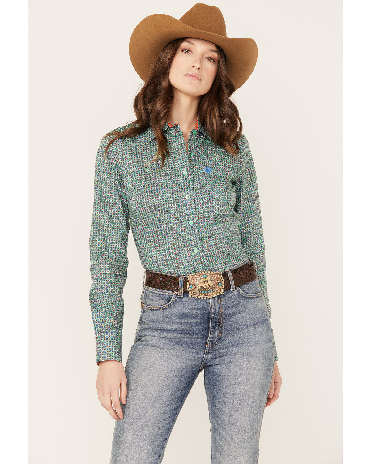 Cinch Women's Geo Print Long Sleeve Button Down Western Shirt