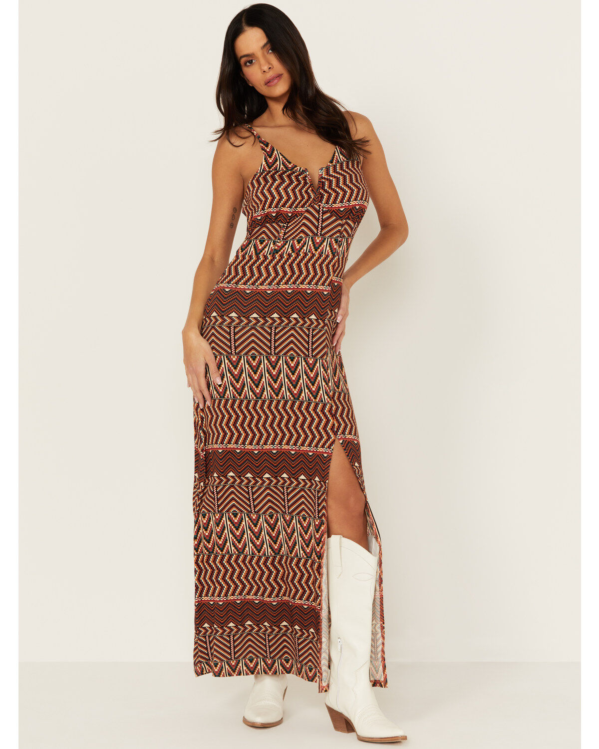 Rock & Roll Denim Women's Sleeveless Geo Print Maxi Dress