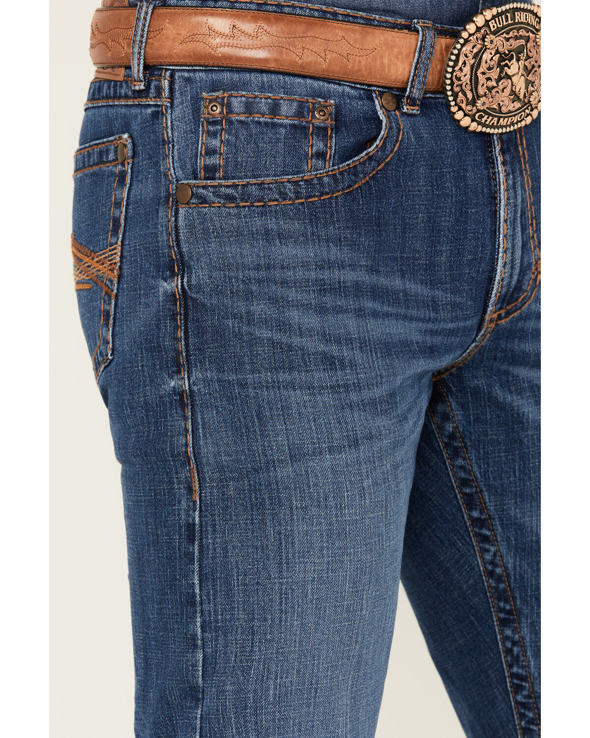 Rock 47 by Wrangler Men's Breaunvieh Light Wash Slim Bootcut Stretch Denim Jeans