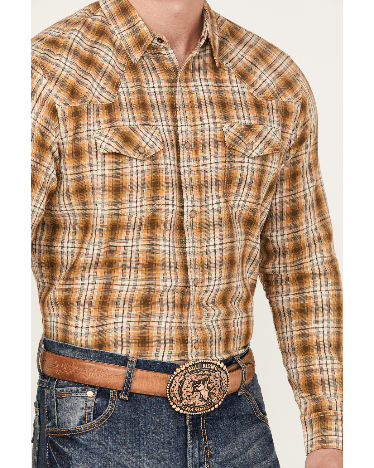 Blue Ranchwear Men's Tustin Plaid Print Long Sleeve Snap Work Shirt