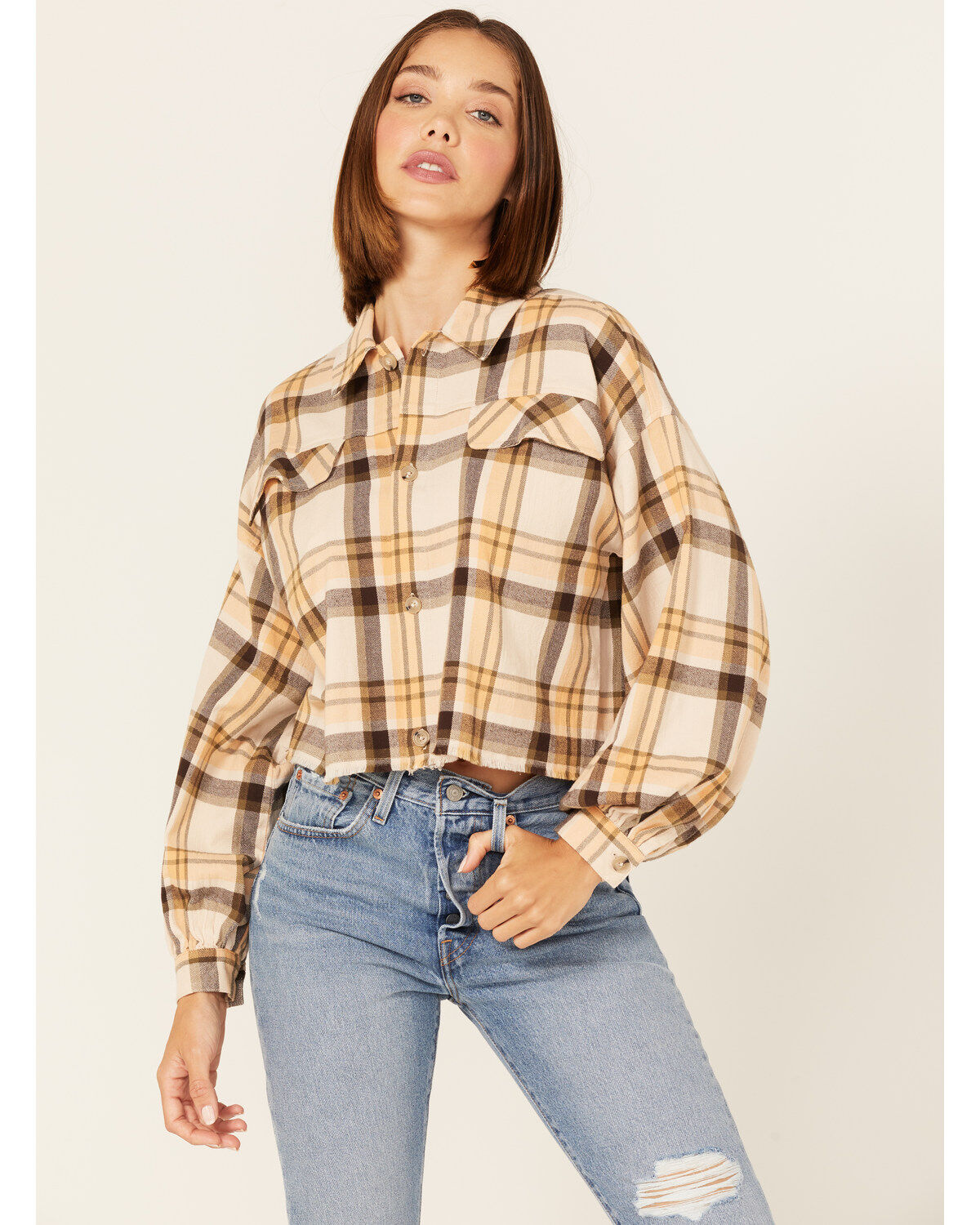 Shyanne Women's Plaid Print Long Sleeve Flannel Button Down Shirt