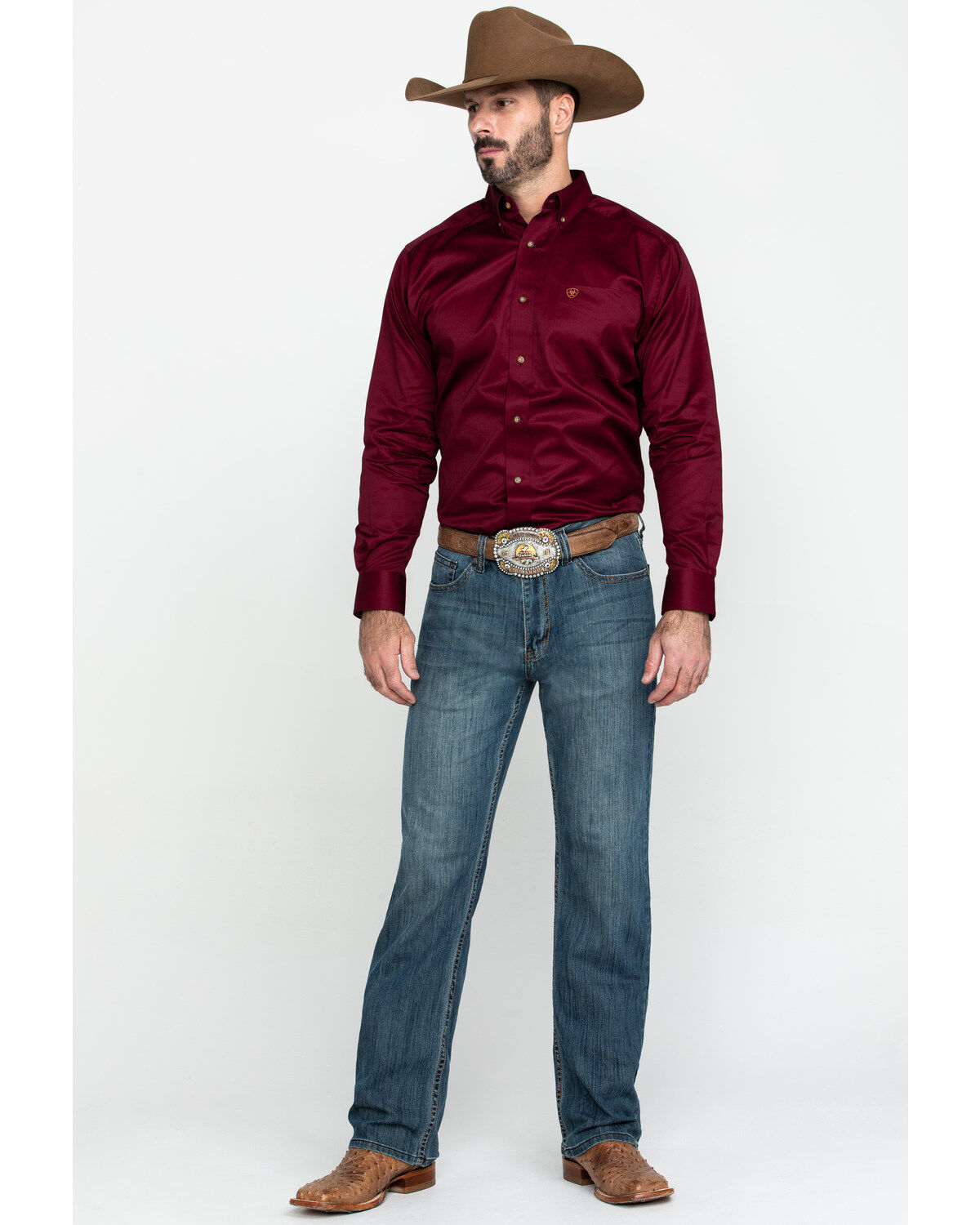 Ariat Men's Burgundy Solid Twill Long Sleeve Western Shirt