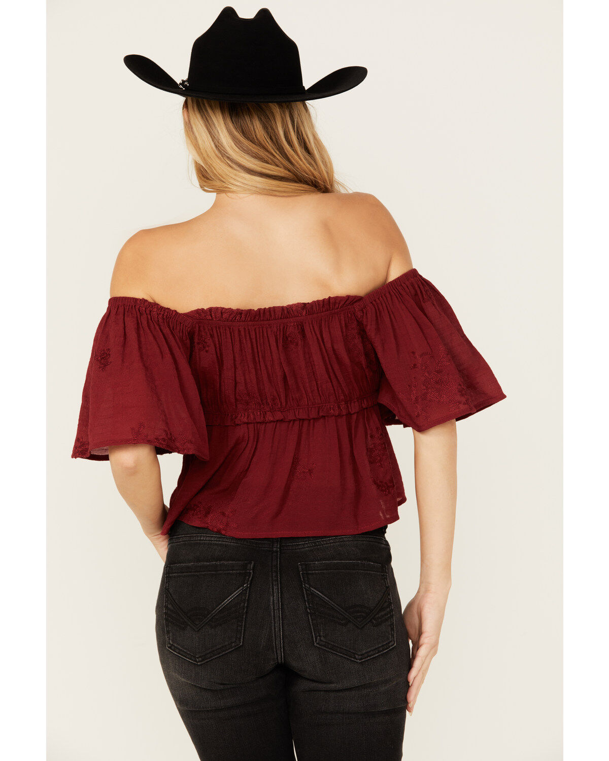 Wild Moss Women's Jacquard Flutter Sleeve Top