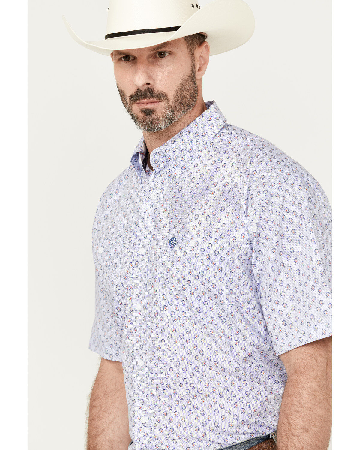 George Strait by Wrangler Men's Paisley Print Short Sleeve Button-Down Western Shirt
