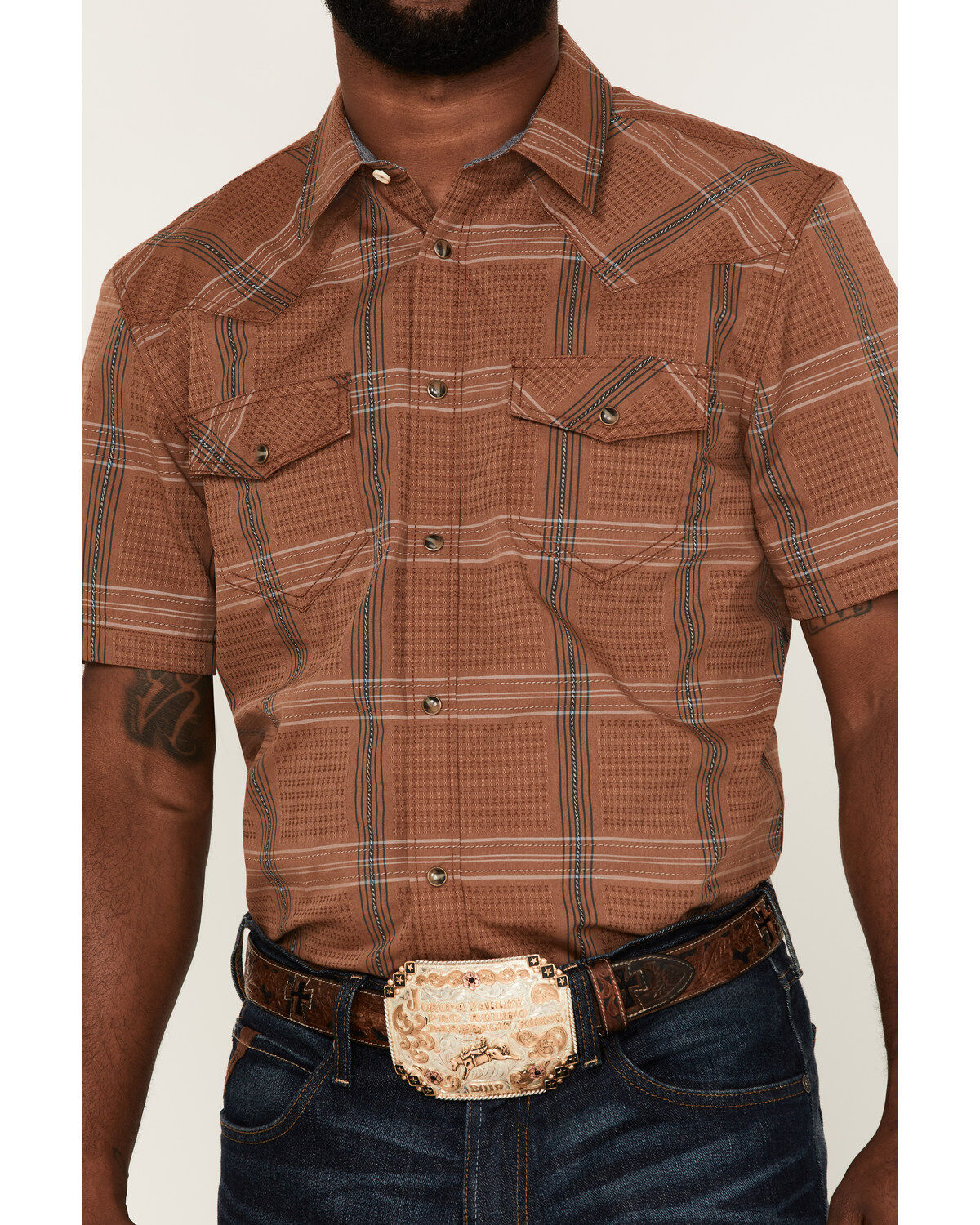 Cody James Men's Easl End Large Plaid Short Sleeve Snap Western Shirt