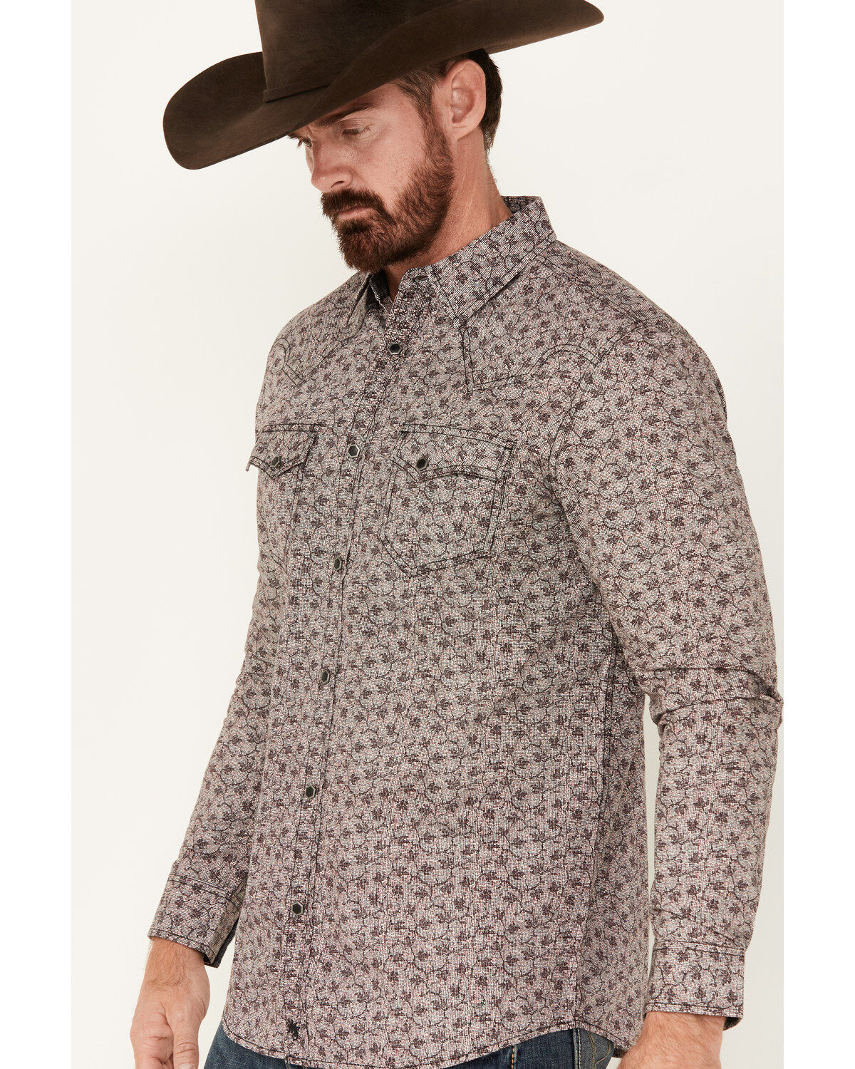 Moonshine Spirit Men's Fox Trot Floral Print Long Sleeve Snap Western Shirt