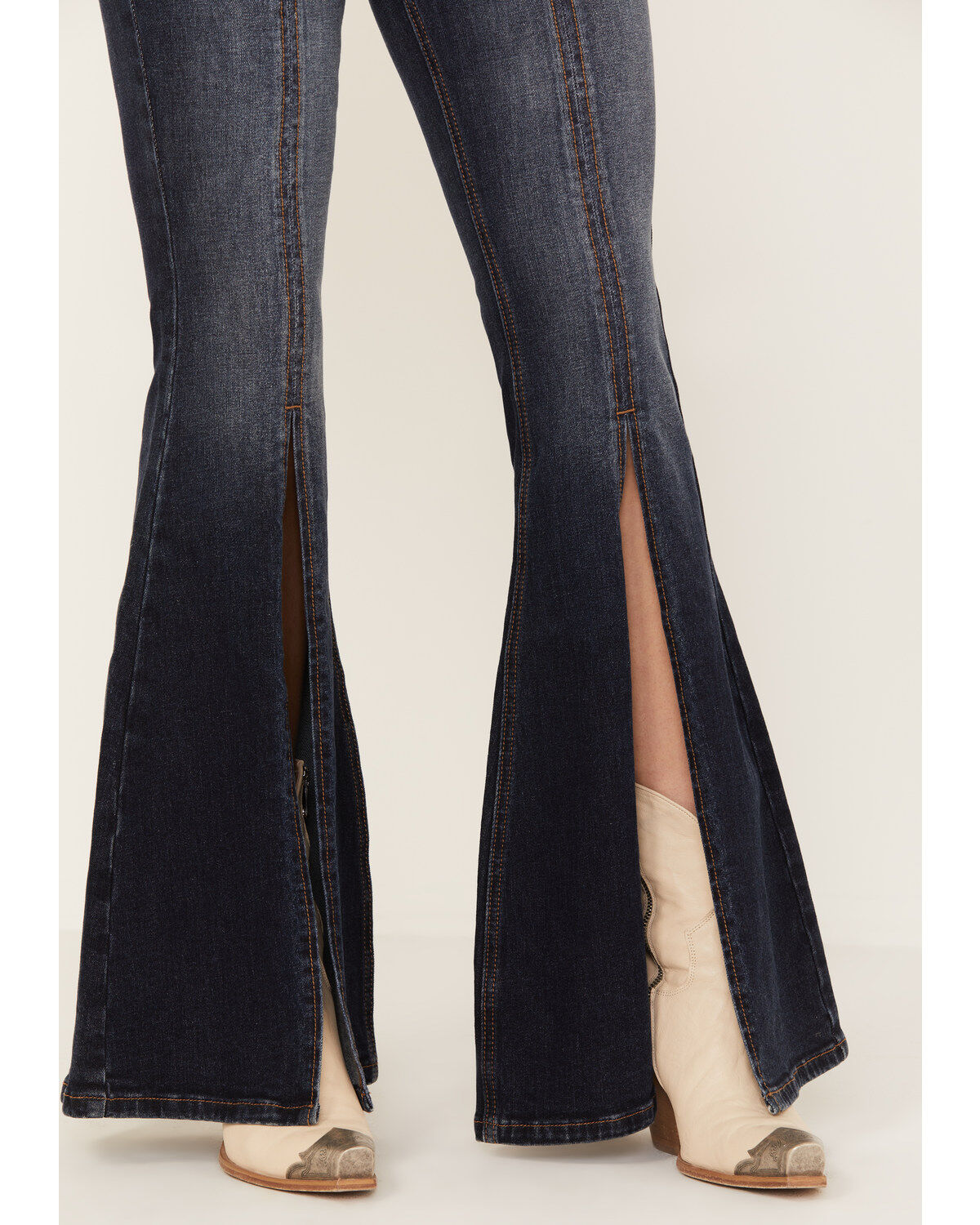 Shyanne Women's Dark Wash Mid Rise Slit Boot Cut Jeans