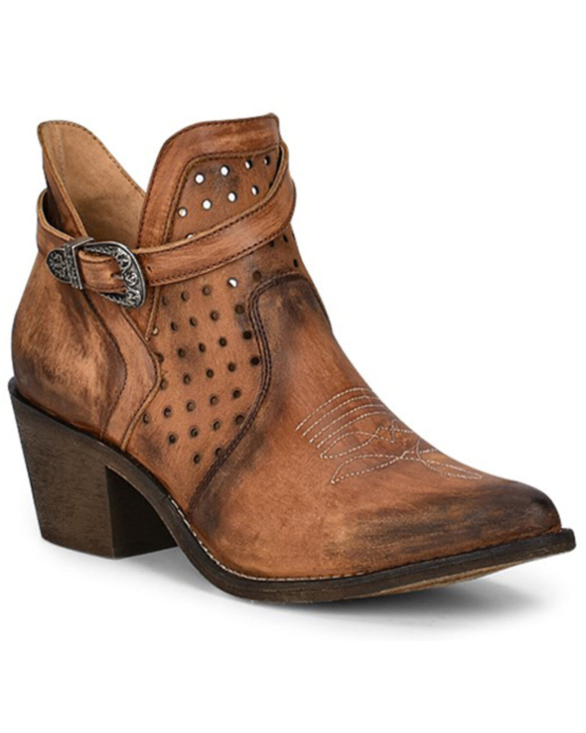Circle G Women's Cut Out Ankle Strap Western Booties - Round Toe