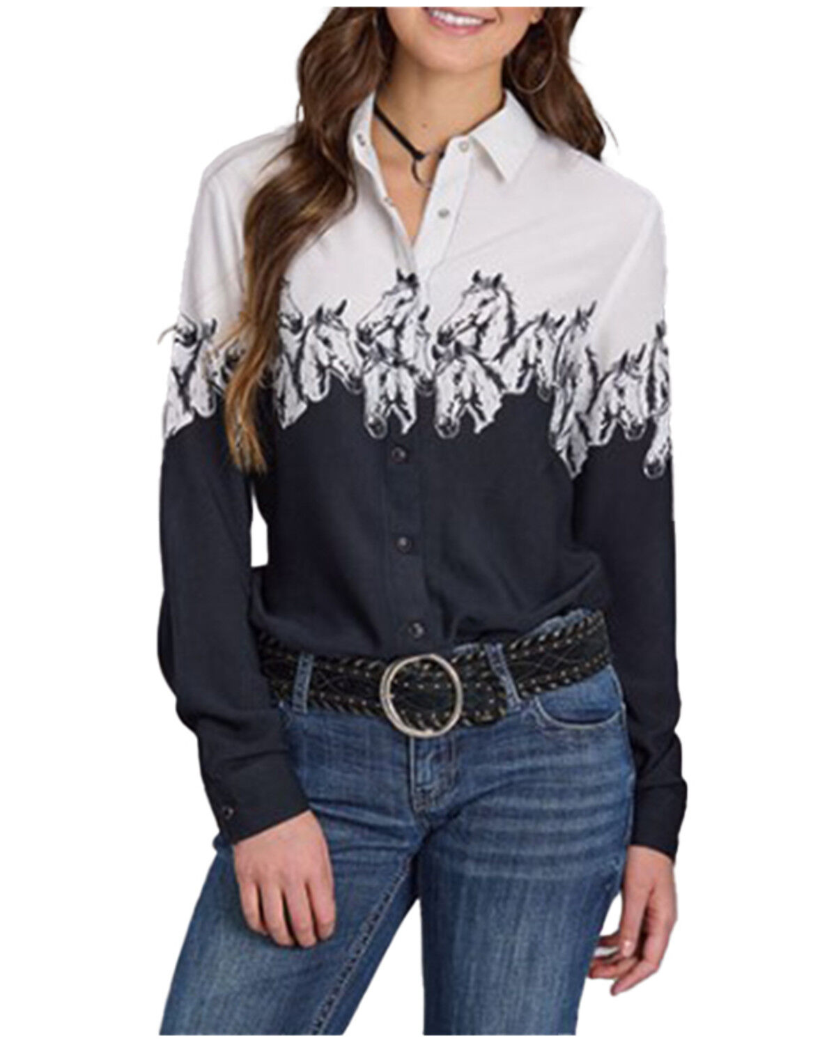 Roper Women's Horse Border Long Sleeve Snap Western Shirt