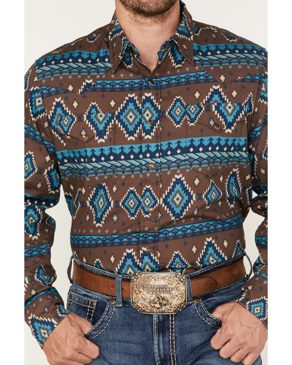 Roper Men's Southwestern Print Long Sleeve Snap Western Shirt