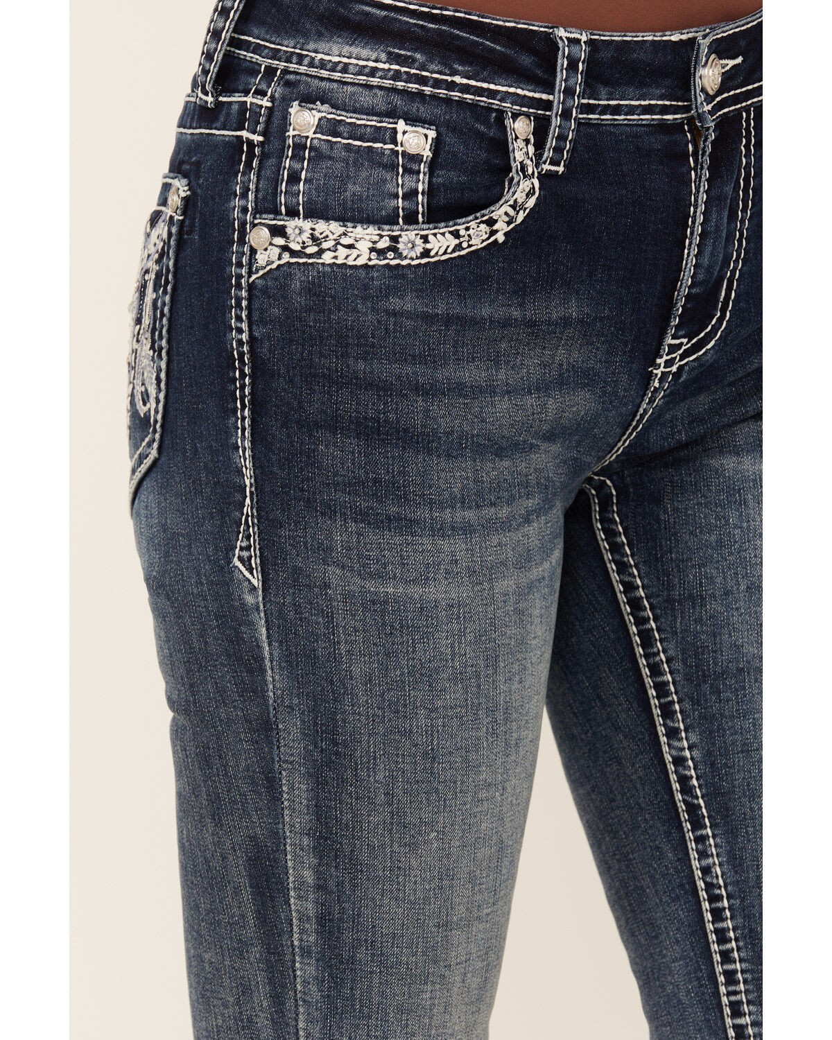 Grace In LA Women's Medium Wash Sequin Cow Skull Mid Rise Bootcut Stretch Denim Jeans
