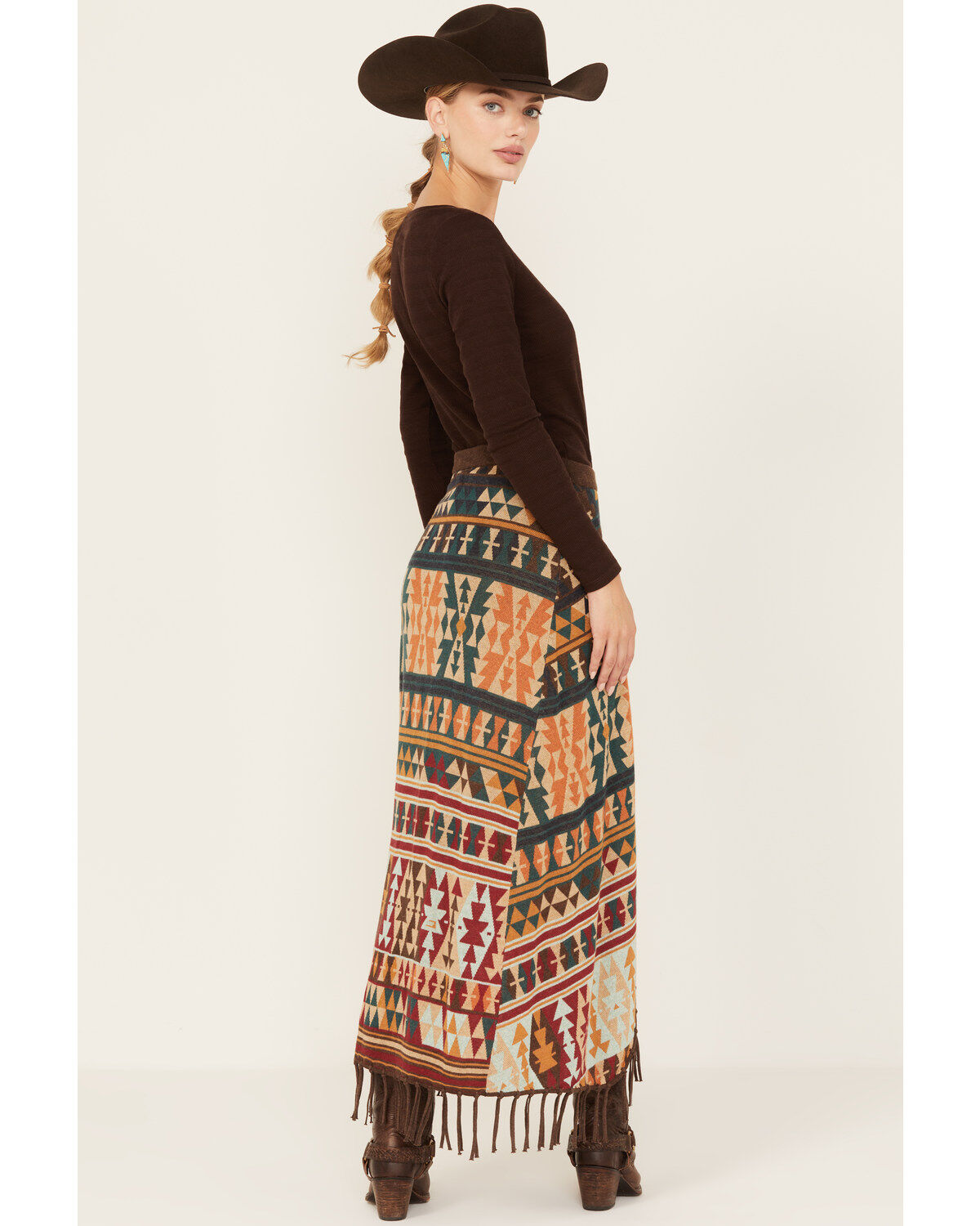 Tasha Polizzi Women's Southwestern Print Tassel Midi Joss Skirt