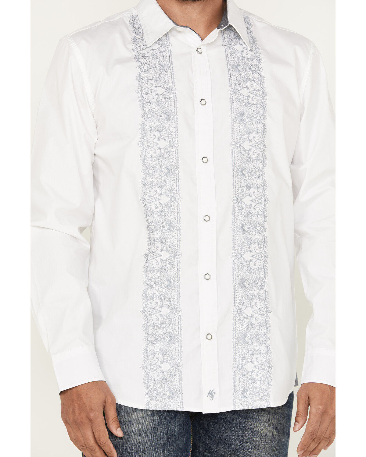 Moonshine Spirit Men's Heart Embroidered Long Sleeve Snap Western Shirt