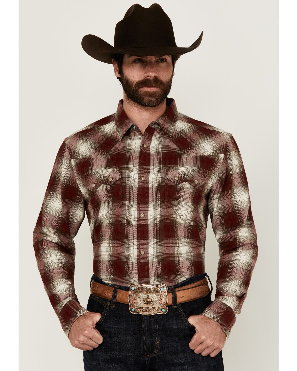 Moonshine Spirit Men's Vino Plaid Print Long Sleeve Snap Western Shirt