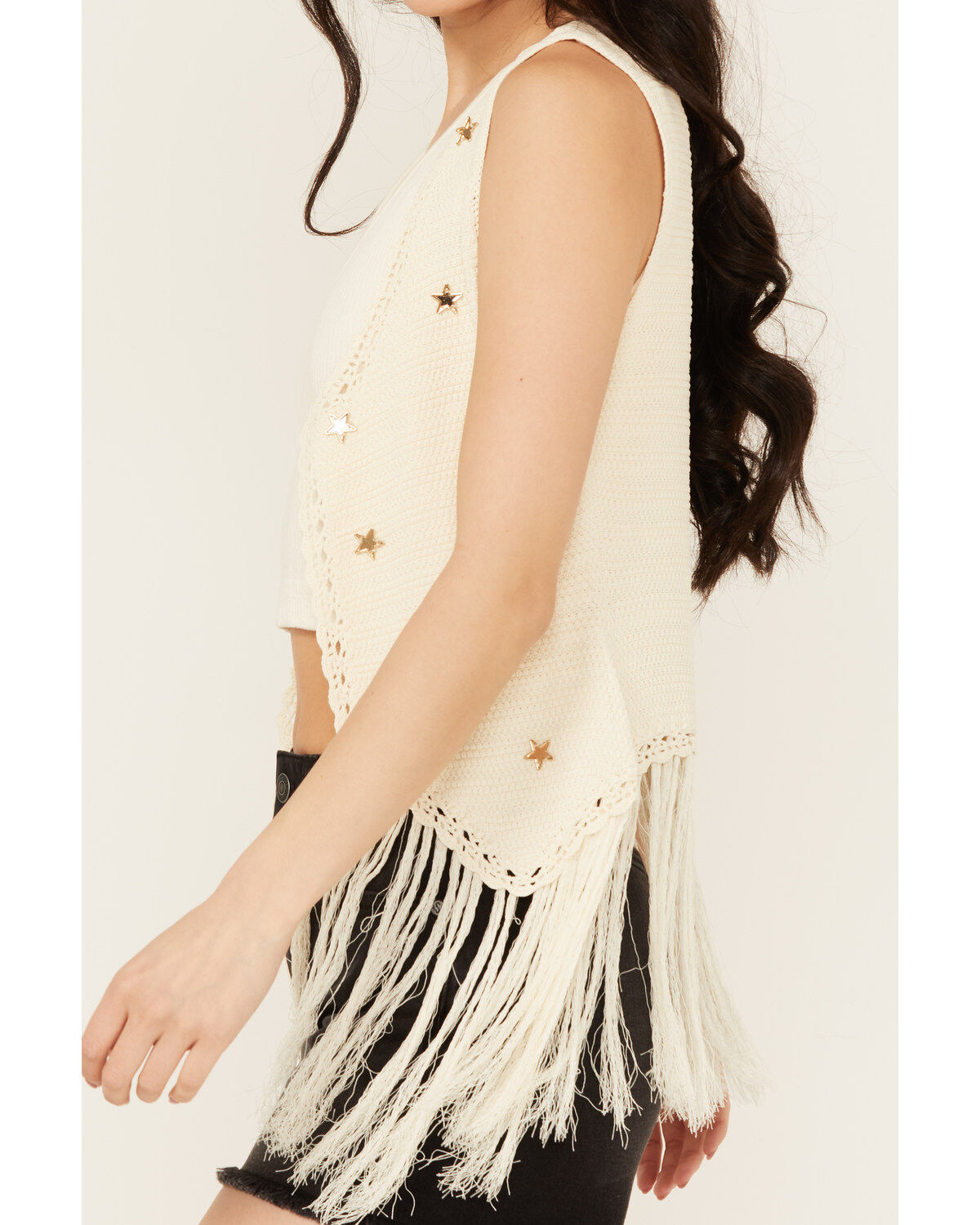 Blue B Women's Star Crochet Fringe Vest