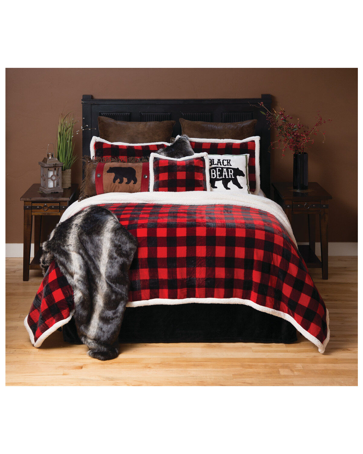 Carstens Home Red Lumberjack Buffalo Plaid King Sherpa Fleece Bedding Set - 4 Piece