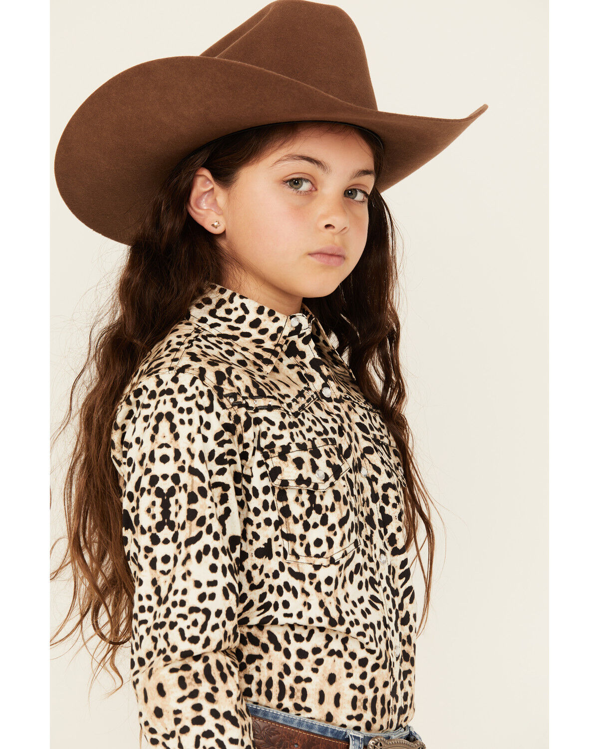 Cowgirl Hardware Girls' Leopard Print Long Sleeve Snap Western Shirt