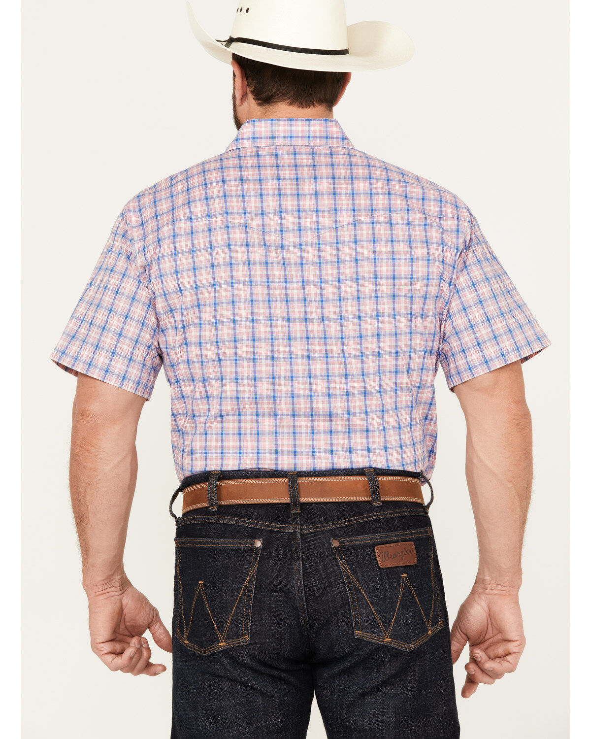 Wrangler Men's Wrinkle Resist Plaid Print Short Sleeve Pearl Snap Western Shirt