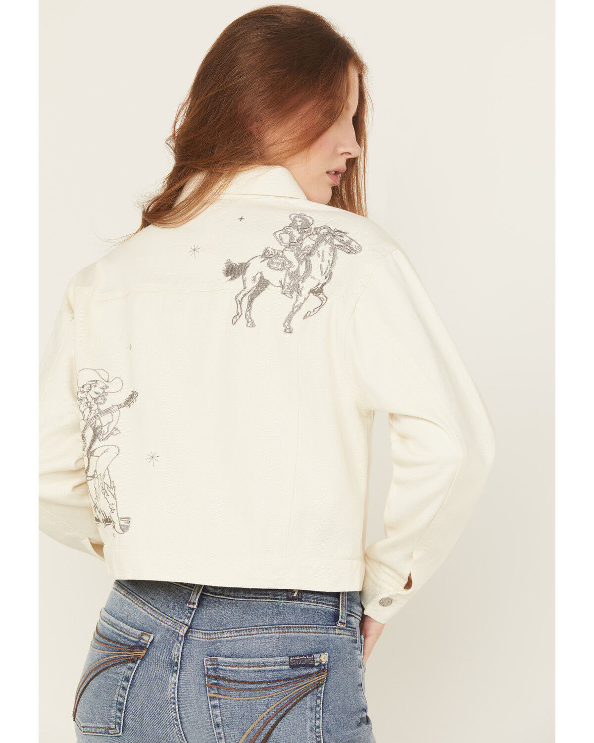 Blue B Women's Cowgirl Embroidered Denim Trucker Jacket
