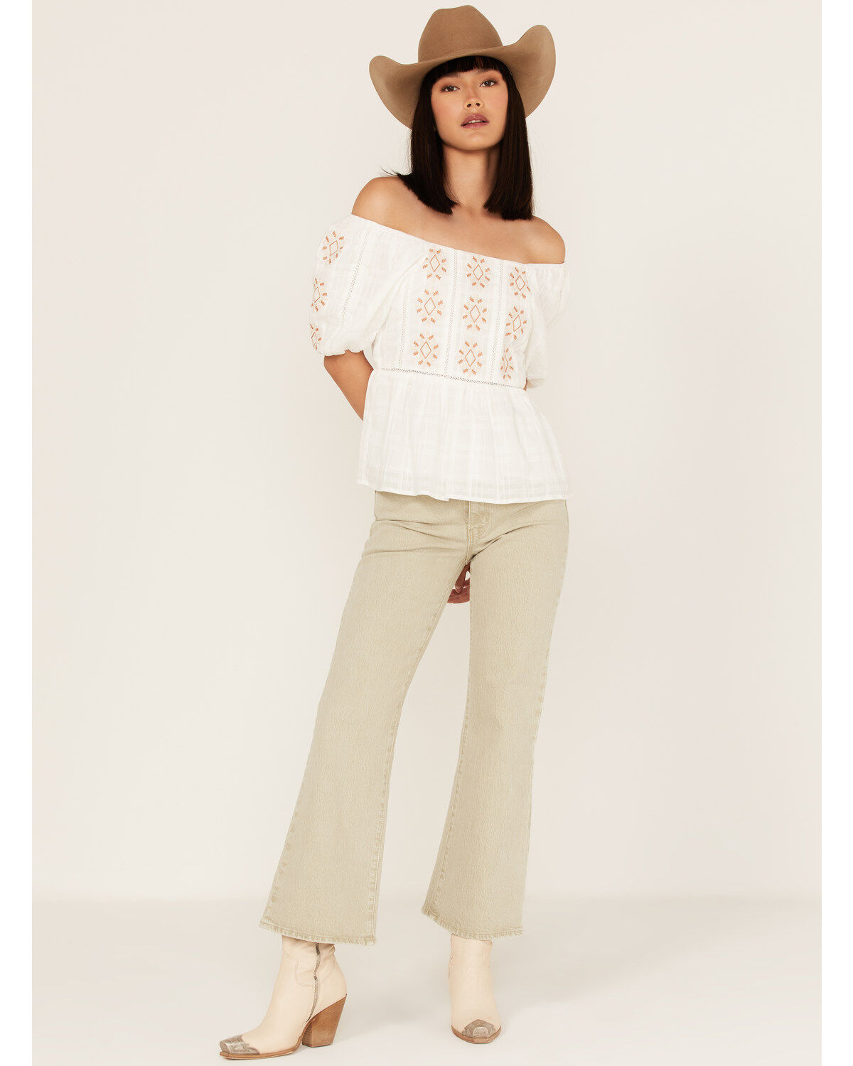 Miss Me Women's Embroidered Puff Sleeve Top